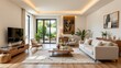 © Charming Studio - Modern and Bright Living Room with Elegant Furniture, Lush Greenery, and Natural Light for Stylish Interiors