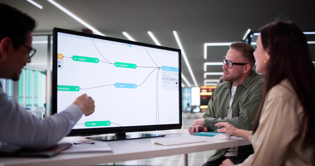 Wall Mural - professional engineers using node editor for ai business development