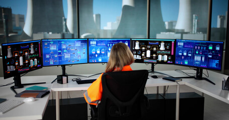 Poster - Female Engineer Operates SCADA System