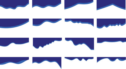 Collection of Modern separator blue header for website and app. Set of dividers shape. Curve lines, wave collection of abstract design element for top and bottom page web site. Vector illustration