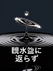 Wall Mural - stylized high contrast splash art showcases water droplet impact and japanese characters creatively.