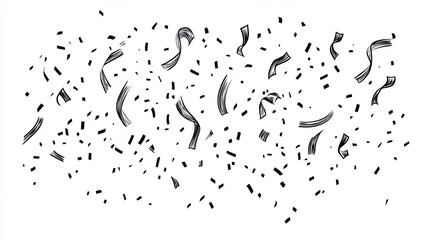 Confetti drawing. Exploding confetti and ribbon drawing. Engraving ink line art vector. Party decoration linear icon. Black-and-white contour symbol for frame, greeting card, e-mail illustration illu