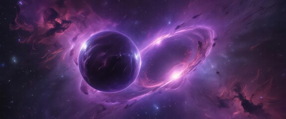 Wall Mural - ethereal orb glows, cosmic dust swirls in vibrant purple nebula , texture, beauty