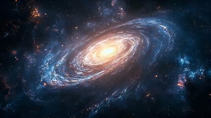 Wall Mural - Spiral galaxy, vibrant cosmic display in deep space.