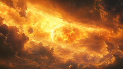 Wall Mural - Fiery celestial expanse showcasing cosmic bodies.