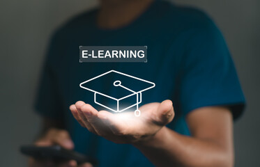 e-learning program certificate and online education learning workshop training.male and female stude