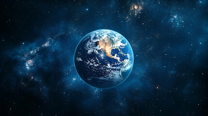 Wall Mural - Earth seen from space amidst a celestial backdrop.