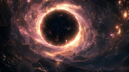 Wall Mural - Fiery cosmic vortex surrounding a dark celestial body.
