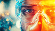 © Thatouch - Close-up of a man's eye through safety goggles with colorful reflections and bokeh background emphasizing safety, protection, and clarity in industrial or laboratory environment