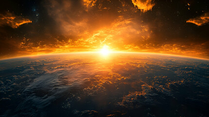 Wall Mural - Dramatic sunrise over planet earth seen from space.