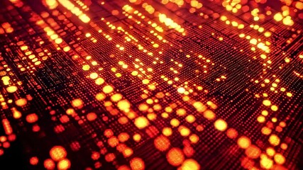 Flowing Red Light Dots Digital Circuit Board
