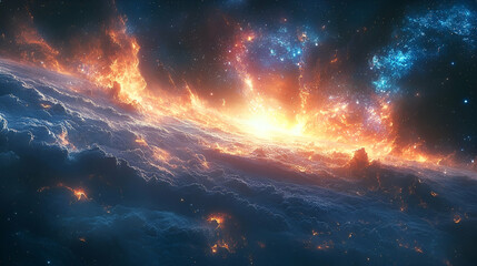 Wall Mural - Cosmic flames ignite a nebula's fiery expanse.