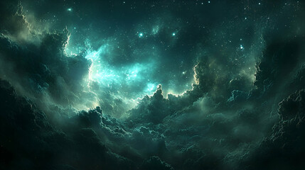 Wall Mural - Deep space nebula with ethereal luminous clouds.