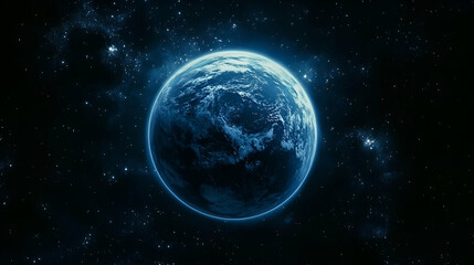 celestial view of a luminous blue earth in space.