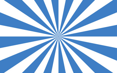 Poster - Abstract geometric sunburst with Blue and white straight rays. Symmetrical, evenly spaced, and sense of explosion or energetic motion. Clean, minimalistic aesthetic bright, stylized sunrise or burst