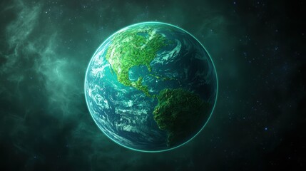 vibrant green jungle planet discovery outer space digital artwork cosmic environment aerial view nat
