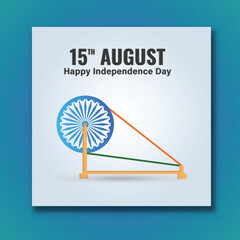 Wall Mural - 15th August, Happy Independence Day Poster Design with Spinning Ashoka Wheel Illustration for Celebration Concept.