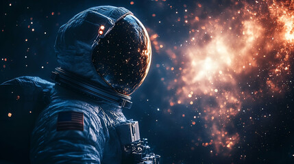 Wall Mural - Astronaut in a spacesuit, gazing at a celestial nebula.