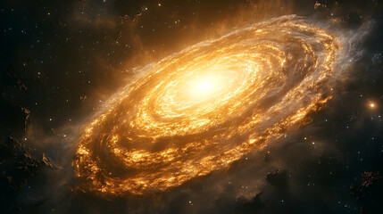 Wall Mural - A swirling, golden galaxy in the vast cosmic expanse.