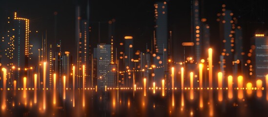 Wall Mural - Futuristic city skyline at night with glowing lights.