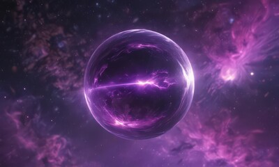 Wall Mural - shimmering orb floats in vibrant purple nebula, cosmic dust swirls , otherworldly, mystery, abstract