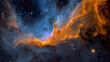 © AN STOCK - Bright orange and blue nebula stretching across deep space with stars