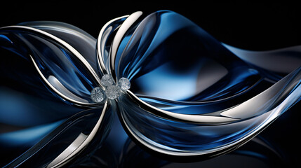 Poster - Abstract close-up of a glass petal with silver highlights against a dark background. Ideal for modern wallpapers, decorative banners, and stylish digital presentations.

