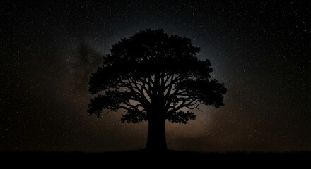 Wall Mural - Silhouetted tree against a night sky full of stars.