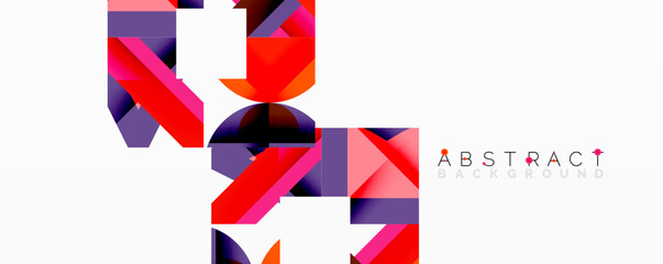 Poster - Modern geometric design. Vibrant red, purple shapes overlap white space. Minimalist style creates dynamic visual impact.