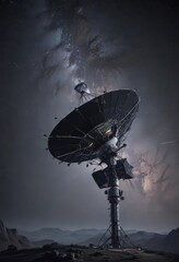 Wall Mural - futuristic satellite against starry backdrop, powerful internet antenna, astronomy, sky