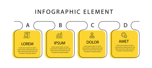 Fototapete - Vector infographic template with 4 step column and line connected process. Template business information and presentation with icons.