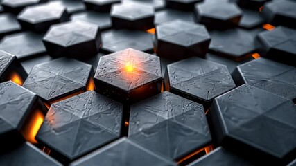 Wall Mural - abstract hexagon pattern: dark grey and orange glow