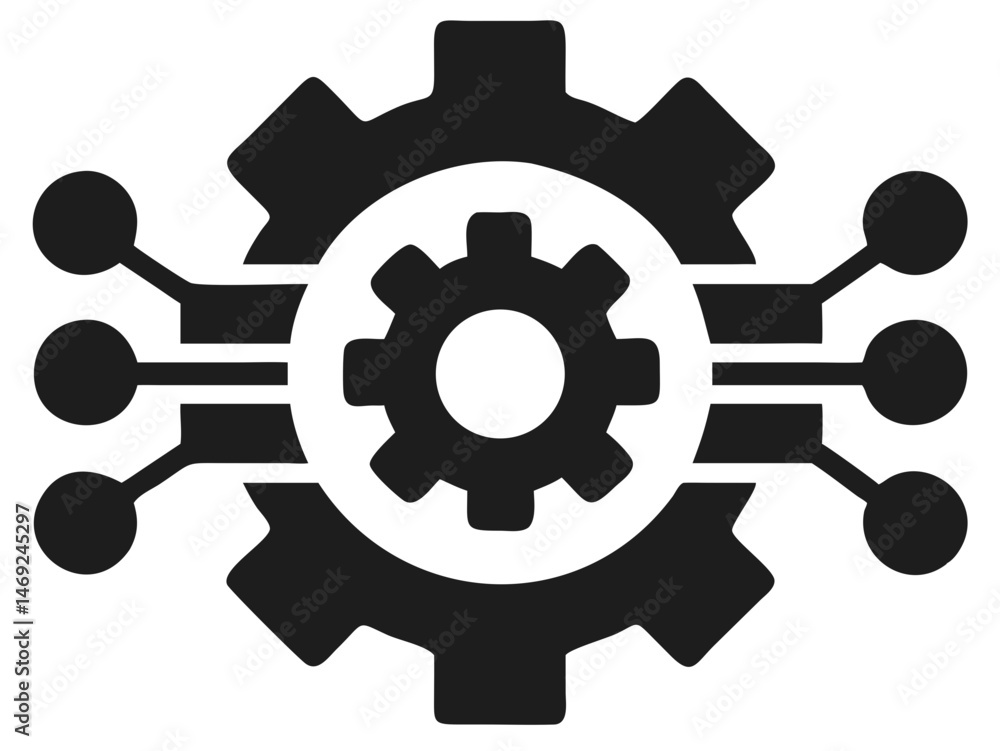Machine learning gear icon design showing digital data processing and ...