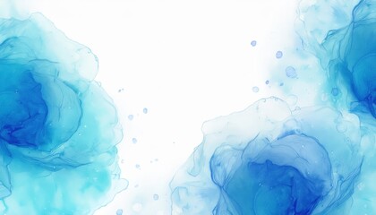 Aufkleber - ethereal blue ink bloom background with watercolor fluid textures for branding, web design, invitation, or minimalist print layout

