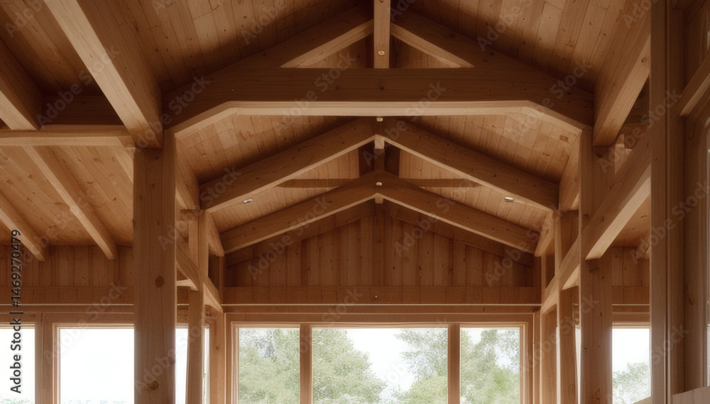 Timber Rafters House Exposed Wooden Rafters and Planks in the Ceiling of a Country House ...