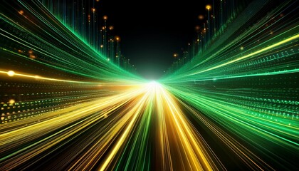 Wall Mural - abstract visual of digital data flow featuring vibrant green and yellow lights symbolizing modern technology and information