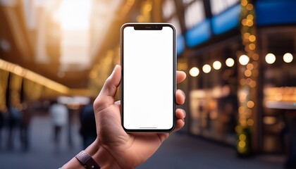 hand holding smartphone with blank screen mockup for app or website design perfect for showcasing mobile interfaces and digital content