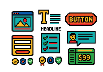 Retro pixel art user interface elements for web design and development