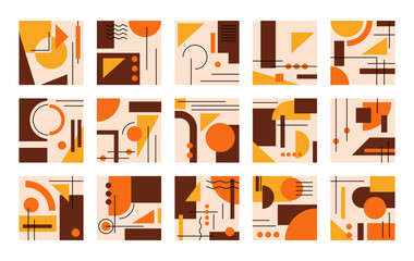 Wall Mural - set of colorful poster with geometric shape and line set. abstract pattern, design line art, trendy 