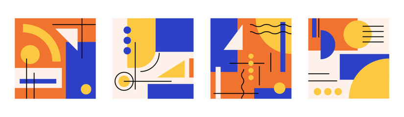 Wall Mural - set of colorful poster with geometric shape and line set. abstract pattern, design line art, trendy 