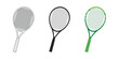 © MassBayy - tennis racket design set, line style, black and colored. editable vector eps 10