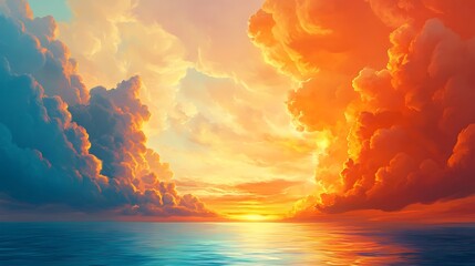 Wall Mural - Dramatic Sunset Ocean Cloudscape.