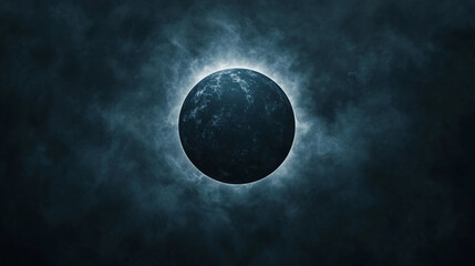 Wall Mural - A dark, glowing planet is centered against a smoky, cosmic background, evoking a dramatic space or eclipse scene.