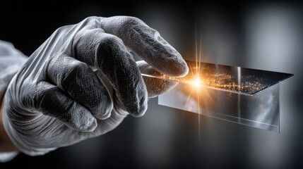 Fototapete - A person is holding a piece of paper with a glowing image on it