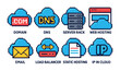 © Coosh448 - Web hosting pixel art icons set – domain, dns, server symbols for tech design