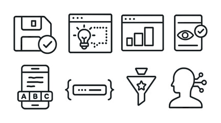 Technology and innovation outline icons set – linear, schematic, digital symbols