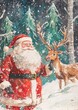 © Namdang - Cheerful Santa Claus with Reindeer in Winter Wonderland Scene