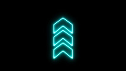 Wall Mural - Neon sign arrow light signal image on black background. Neon up arrow icon. Abstract directional neon arrow icon image on black background.