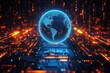 © alleb - Digital globe hovers above a circuit board with orange and blue light.