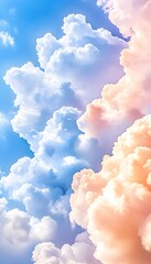Wall Mural - A vibrant sky filled with fluffy white and pastel pink clouds